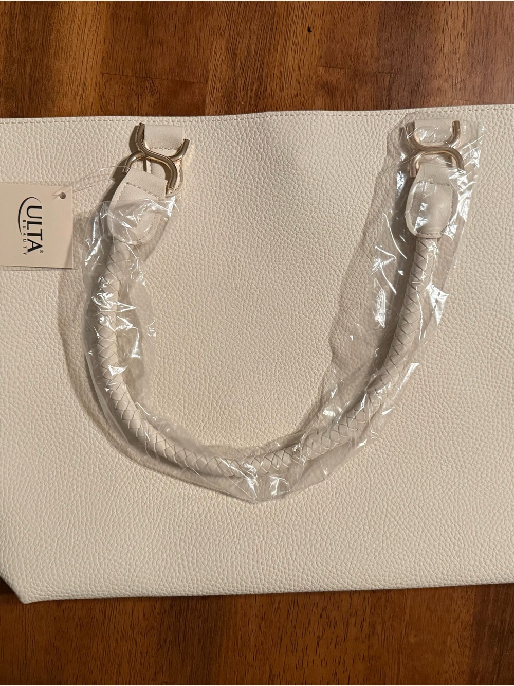 Ulta Beauty Cream Women’s Faux Leather Tote Bag with Braided Handles